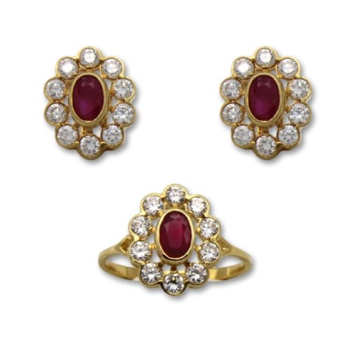 Juego de oro con circonitas y rubí