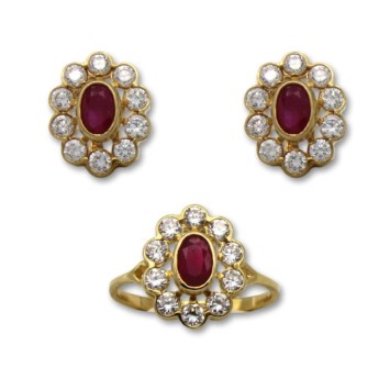 Juego de oro con circonitas y rubí