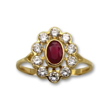 Juego de oro con circonitas y rubí