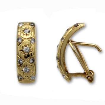 Pendiente de oro y circonitas rectangular