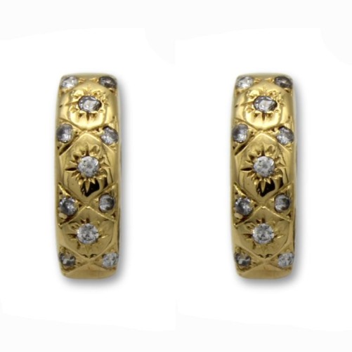 Pendiente de oro y circonitas rectangular