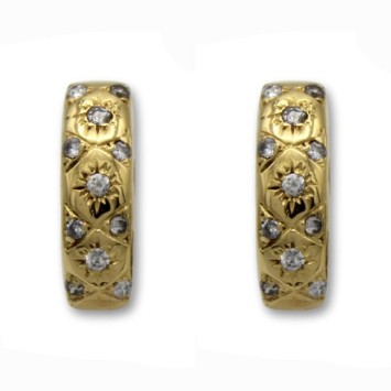 Pendiente de oro y circonitas rectangular