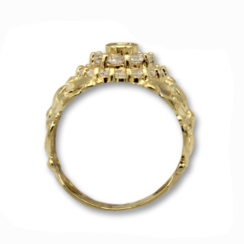 Sortija de oro roseton de circonitas laterales florales