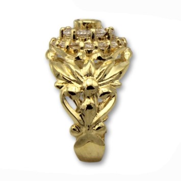 Sortija de oro roseton de circonitas laterales florales