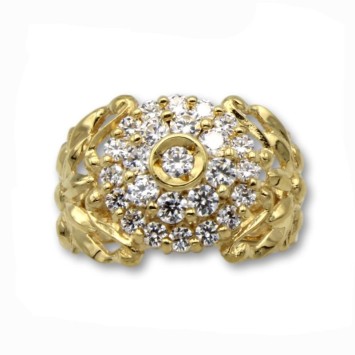 Sortija de oro roseton de circonitas laterales florales