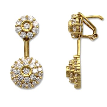 Pendiente oro roseton largos de circonitas