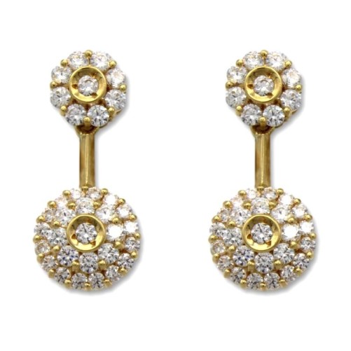 Pendiente oro roseton largos de circonitas