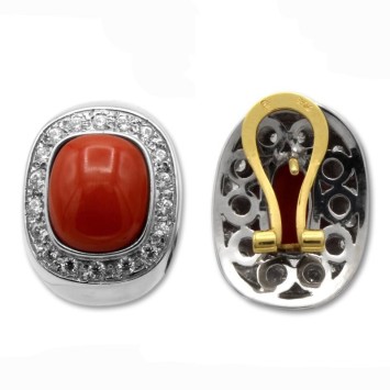 Pendiente de oro con coral y circonitas