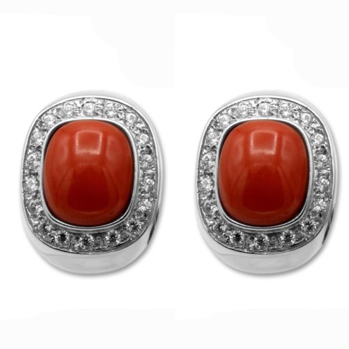 Pendiente de oro con coral y circonitas