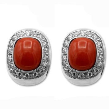 Pendiente de oro con coral y circonitas