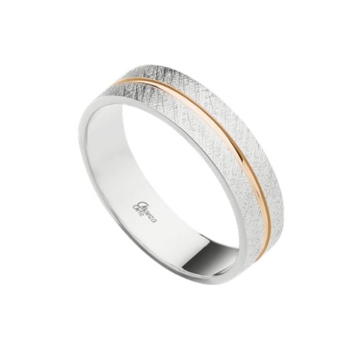 Alianza de plata plana diamantada línea oro rosa