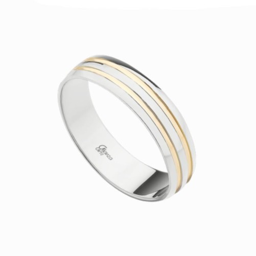 Alianza de plata media caña dos líneas oro brillo