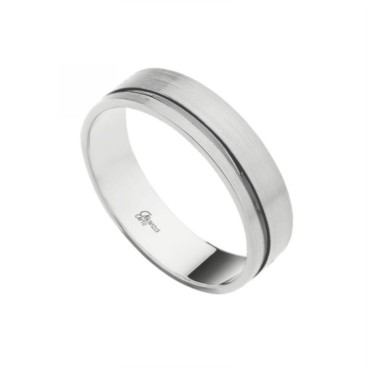 Alianza de plata plana esmerilada con línea lateral negro