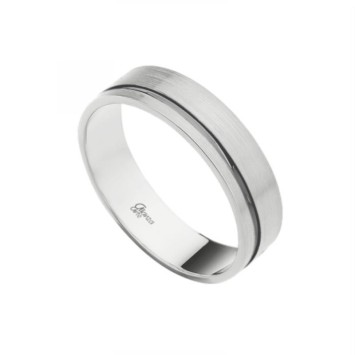 Alianza de plata plana esmerilada con línea lateral negro