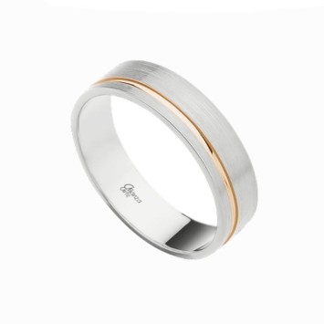 Alianza de plata plana esmerilada con línea lateral oro rosa