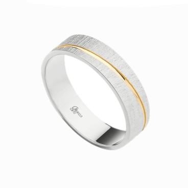 Alianza de plata plana rayado fuerte con línea cruzada oro