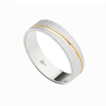 Alianza de plata plana rayado fuerte con línea cruzada oro