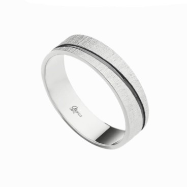 Alianza de plata plana rayado fuerte con línea cruzada negro