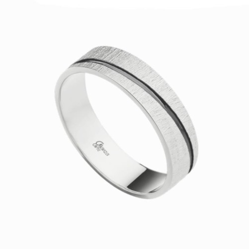 Alianza de plata plana rayado fuerte con línea cruzada negro