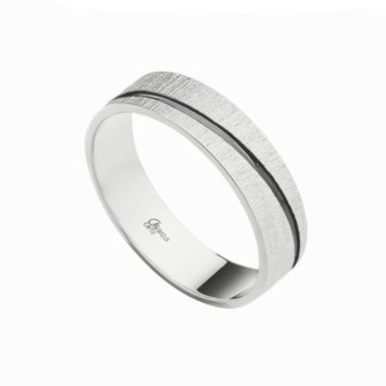 Alianza de plata plana rayado fuerte con línea cruzada negro