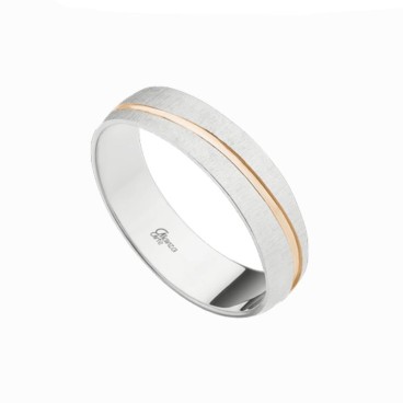 Alianza de plata media caña rayado suave y línea cruzada oro rosa