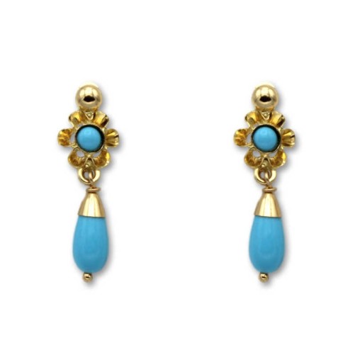 Pendiente de oro arquillo color turquesa lágrima 1ª postura tornillo