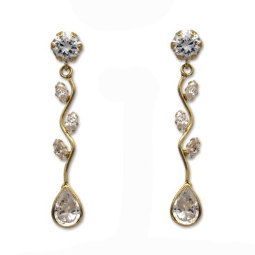 Pendientes largos oro amarillo hojas con circonitas