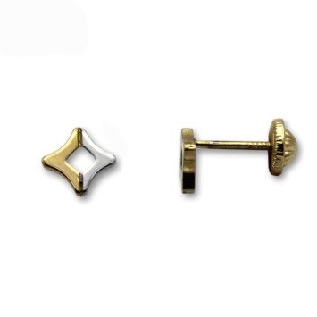 Pendiente para niña en oro rombo bicolor