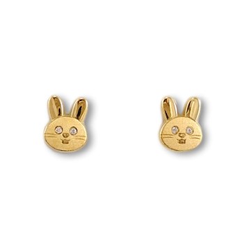 Pendiente para niña en oro conejito circonitas