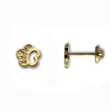 Pendiente para niña en oro margarita circonitas