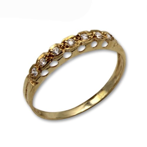 Sortija de oro con circonitas en linea y calados