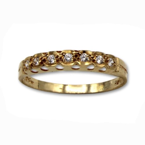 Sortija de oro con circonitas en linea y calados