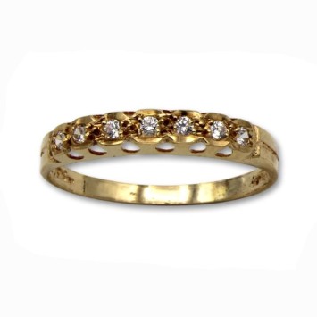 Sortija de oro con circonitas en linea y calados