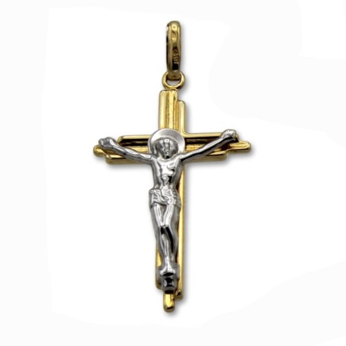Cruz de oro bicolor con cristo