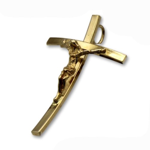 Cruz de oro con cristo palos cuadrados y curvos