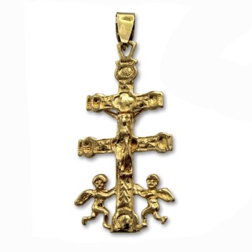 Cruz Caravaca de oro con cristo en relieve