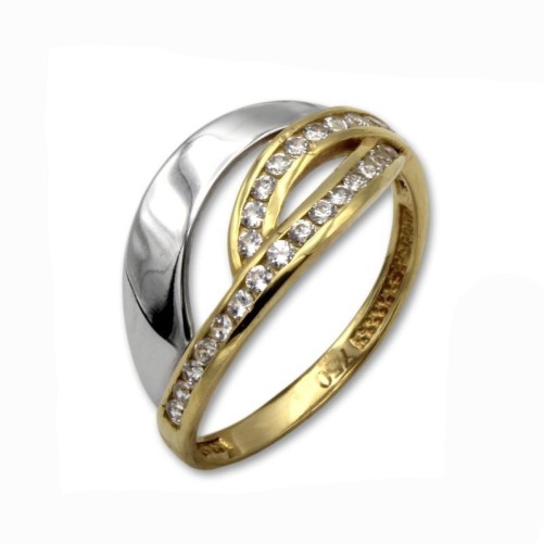 Sortija de oro banda oro blanco y dos bandas con circonitas