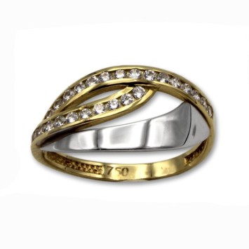 Sortija de oro banda oro blanco y dos bandas con circonitas
