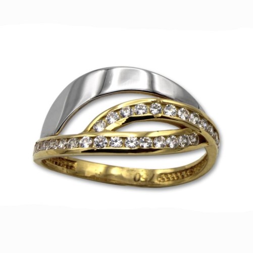 Sortija de oro banda oro blanco y dos bandas con circonitas