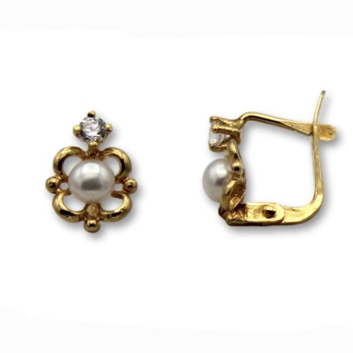 Pendiente de oro arquillo cuadrado perla 1ª postura