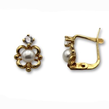 Pendiente de oro arquillo cuadrado perla 1ª postura