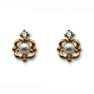 Pendiente de oro arquillo cuadrado perla 1ª postura