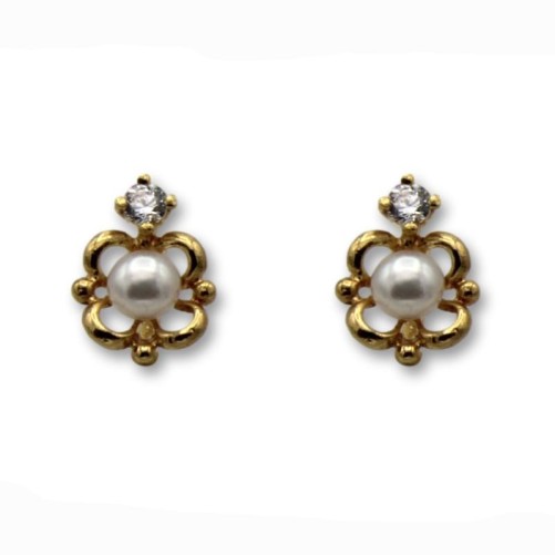 Pendiente de oro arquillo cuadrado perla 1ª postura