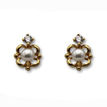 Pendiente de oro arquillo cuadrado perla 1ª postura