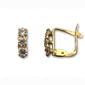 Pendiente de oro con tres circonitas en linea de 1ª postura