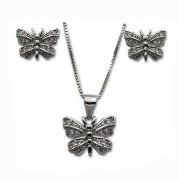Conjunto mariposa en plata y circonitas