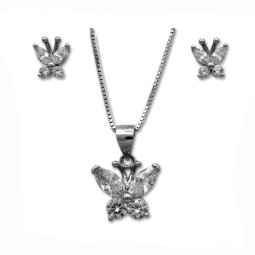 Conjunto de mariposa en plata y circonitas