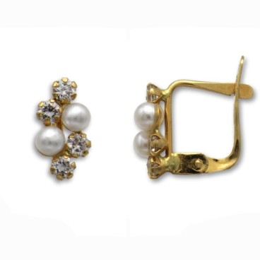 Pendiente de oro con dos perla y cuatro circonitas de 1ª postura