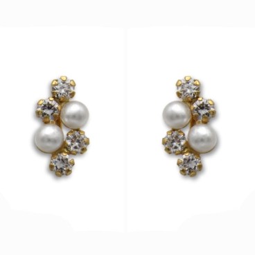 Pendiente de oro con dos perla y cuatro circonitas de 1ª postura