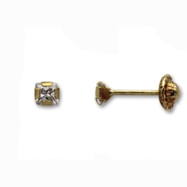 Pendiente en oro con circonita cuadrada 3mm